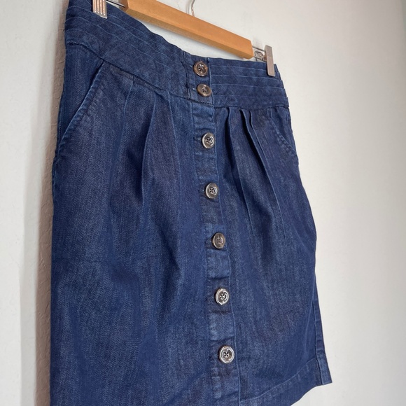Pilcro and the Letterpress Denim Mini Skirt Size 6 Button Front Pockets Blue - Picture 2 of 10